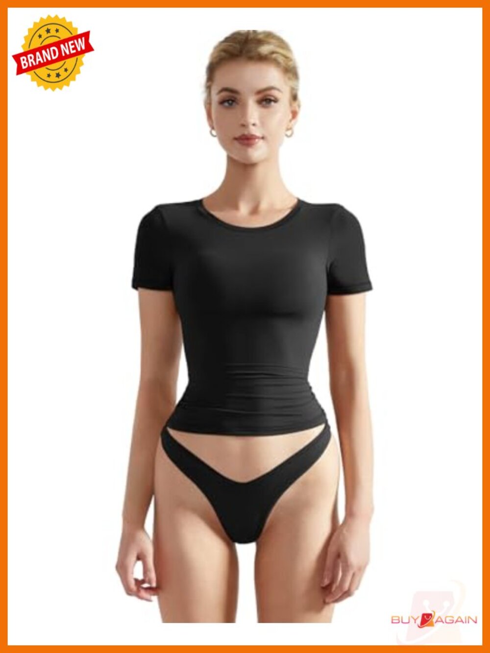 Double Lined Fitted Basic Tee Crew Neck Short Sleeve Y2K Crop Top